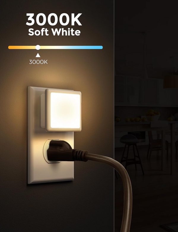 L LOHAS LED Night Lights Plug into Wall 2-Pack, 0.3W Plug in Night Light, Dusk to Dawn, 3000K Soft White, Bright Nightlight Auto-On/Off, for Adults Kids Room Bedroom Bathroom Hallway Kitchen, Non-Dim - Image 2