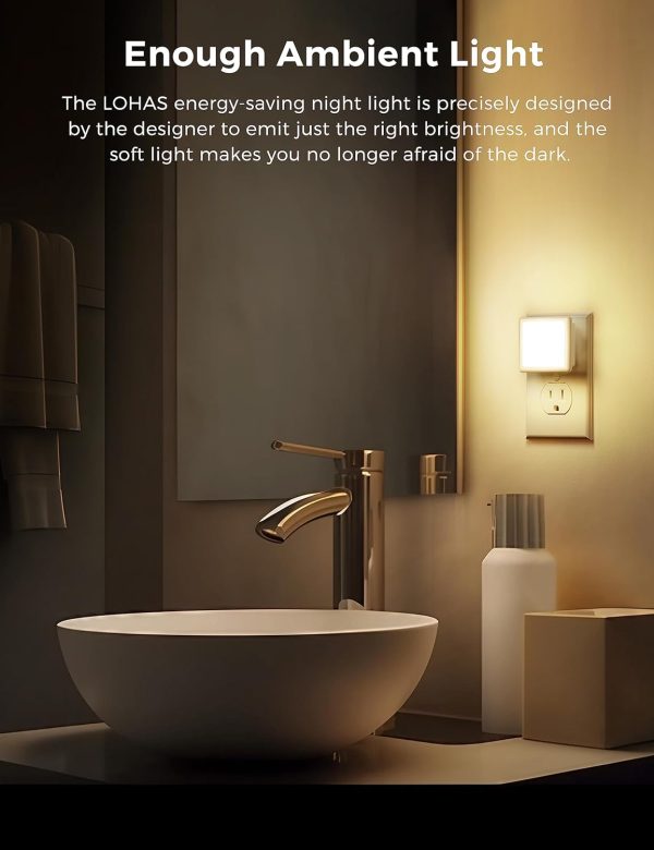 L LOHAS LED Night Lights Plug into Wall 2-Pack, 0.3W Plug in Night Light, Dusk to Dawn, 3000K Soft White, Bright Nightlight Auto-On/Off, for Adults Kids Room Bedroom Bathroom Hallway Kitchen, Non-Dim - Image 5