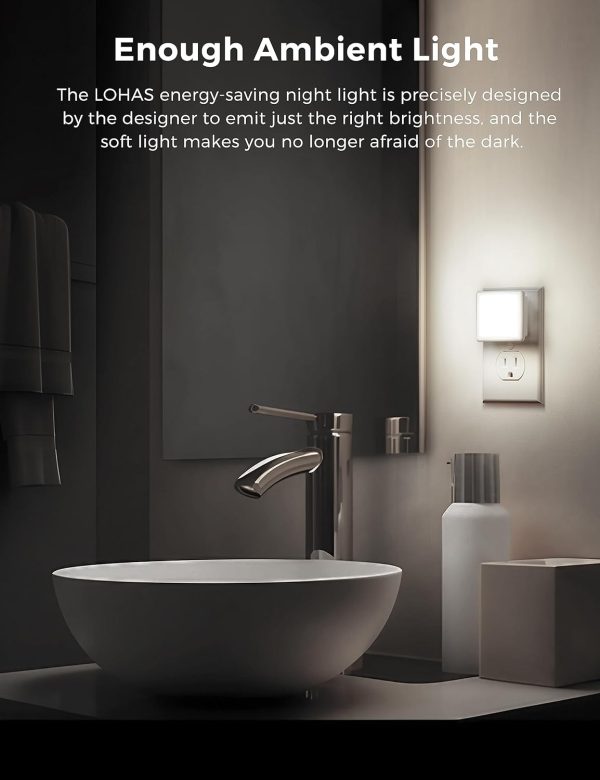 L LOHAS LED Night Lights Plug into Wall 2-Pack, 0.3W Plug in Night Light, Dusk to Dawn, 3000K Soft White, Bright Nightlight Auto-On/Off, for Adults Kids Room Bedroom Bathroom Hallway Kitchen, Non-Dim - Image 18
