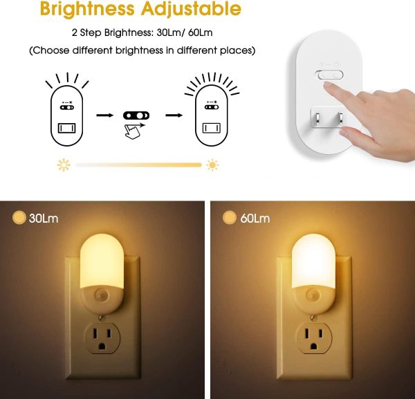 L LOHAS LED Night Lights Plug into Wall, [𝟐 Pack] LED Dimmable Night Light with Light Sensors, 30/60LM Adjustable Brightness Nightlights, Soft White 3000K Automatic Night Light for Kid, Hallway - Image 4