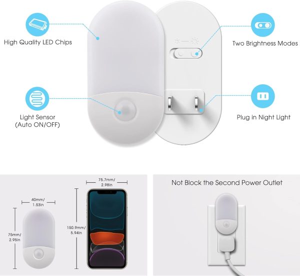 L LOHAS LED Night Lights Plug into Wall, [𝟐 Pack] LED Dimmable Night Light with Light Sensors, 30/60LM Adjustable Brightness Nightlights, Soft White 3000K Automatic Night Light for Kid, Hallway - Image 13
