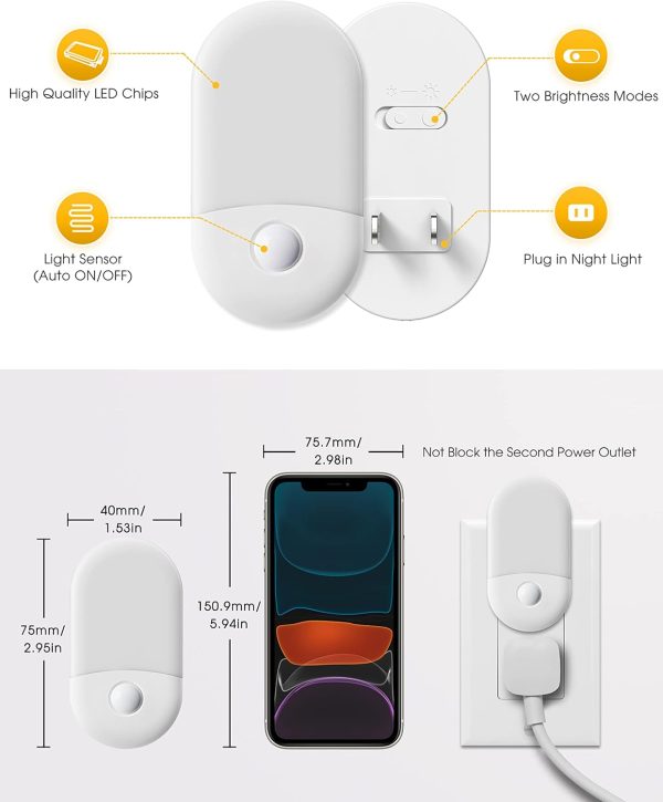 L LOHAS LED Night Lights Plug into Wall, [𝟐 Pack] LED Dimmable Night Light with Light Sensors, 30/60LM Adjustable Brightness Nightlights, Soft White 3000K Automatic Night Light for Kid, Hallway - Image 20