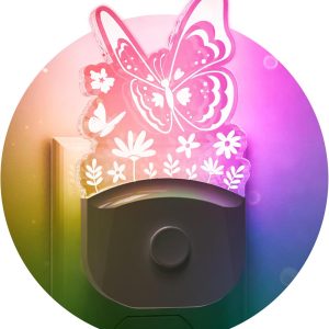 L LOHAS LED Kids Night Light, 8 RGB Color Changing Butterfly Night Lights with Dusk to Dawn Sensor, Acrylic Nursery Nightlight for Baby Room, Toddler Bedroom Decor & Gifts