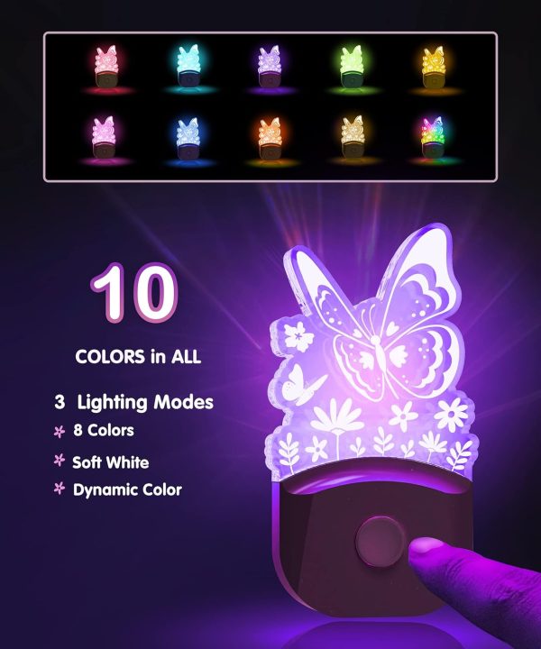 L LOHAS LED Kids Night Light, 8 RGB Color Changing Butterfly Night Lights with Dusk to Dawn Sensor, Acrylic Nursery Nightlight for Baby Room, Toddler Bedroom Decor & Gifts - Image 5